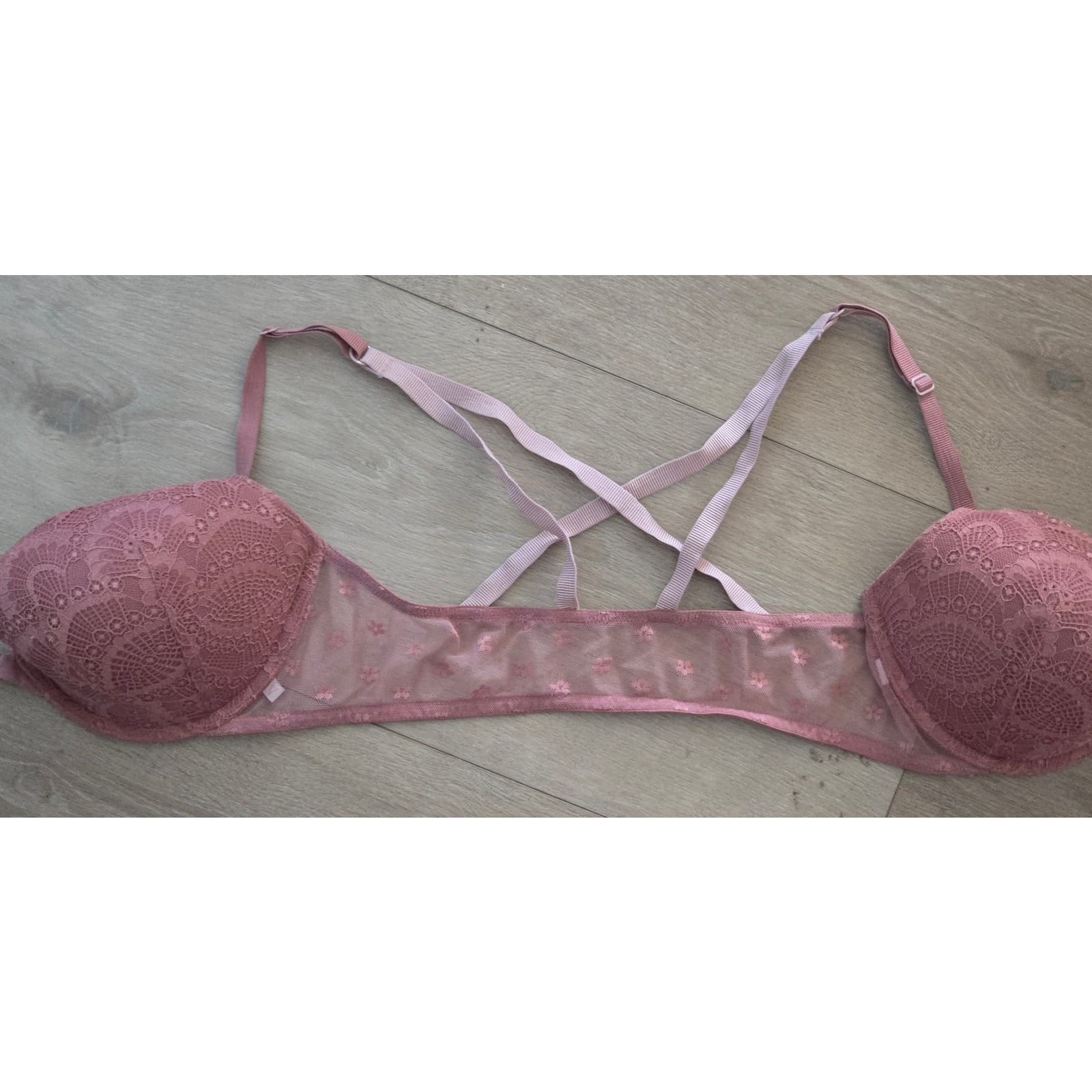 Victoria's Secret 36D Dark Pink Lace Mesh Bra Underwire Women's Lingerie - Thumbnail 5