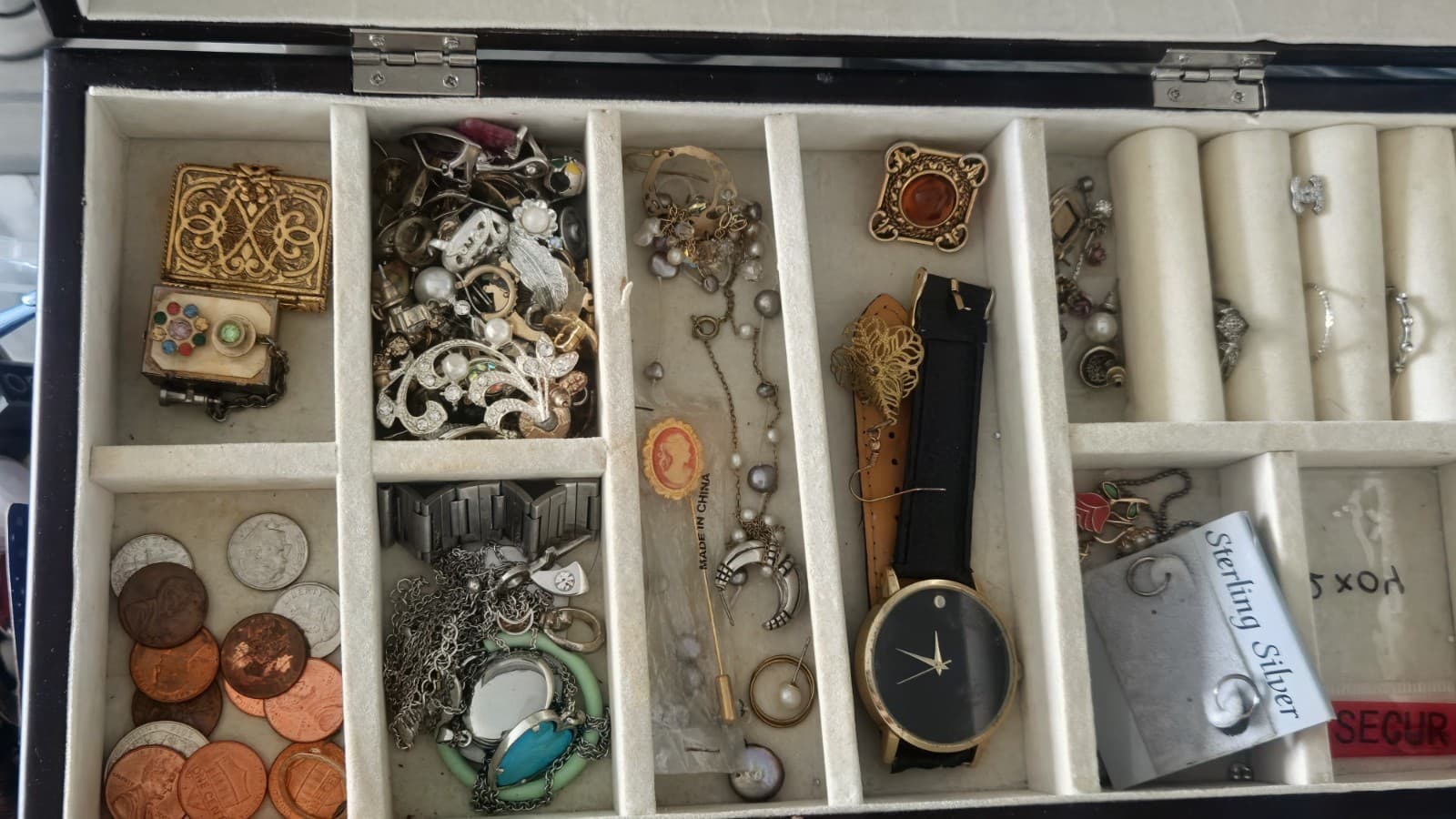 Unsearched Vintage Estate Jewelry Lot Sterling Silver Cameos Pearls Watches... - Thumbnail 5
