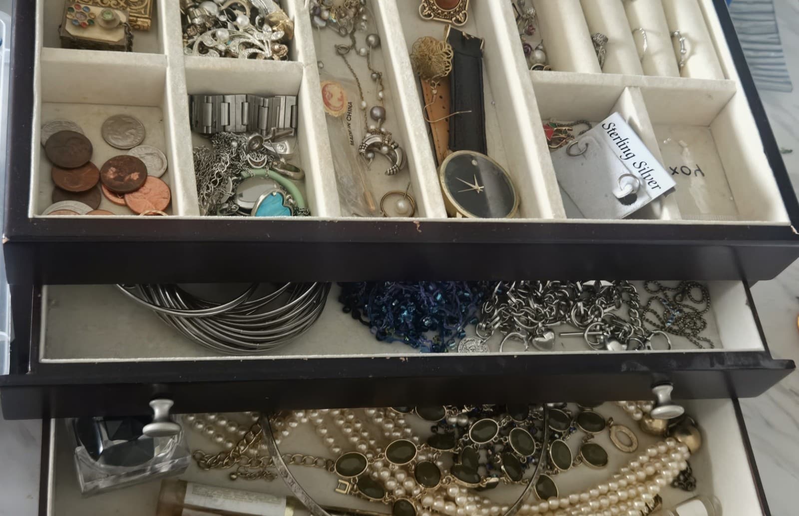 Unsearched Vintage Estate Jewelry Lot Sterling Silver Cameos Pearls Watches...