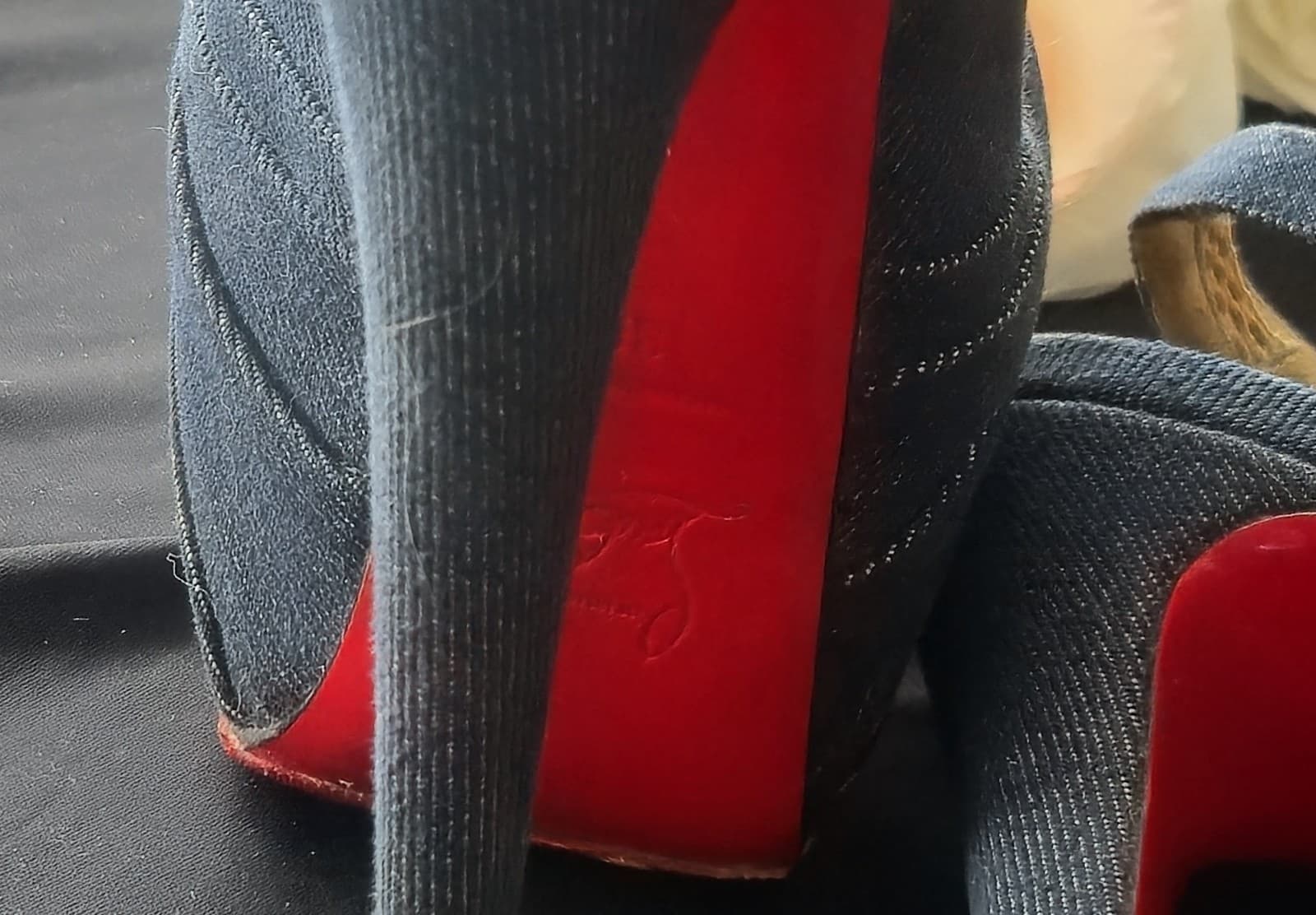 RED BOTTOMS! Christian Louboutin Denim Peep Toe Platform Heels Red Sole EU 38 - Thumbnail 16