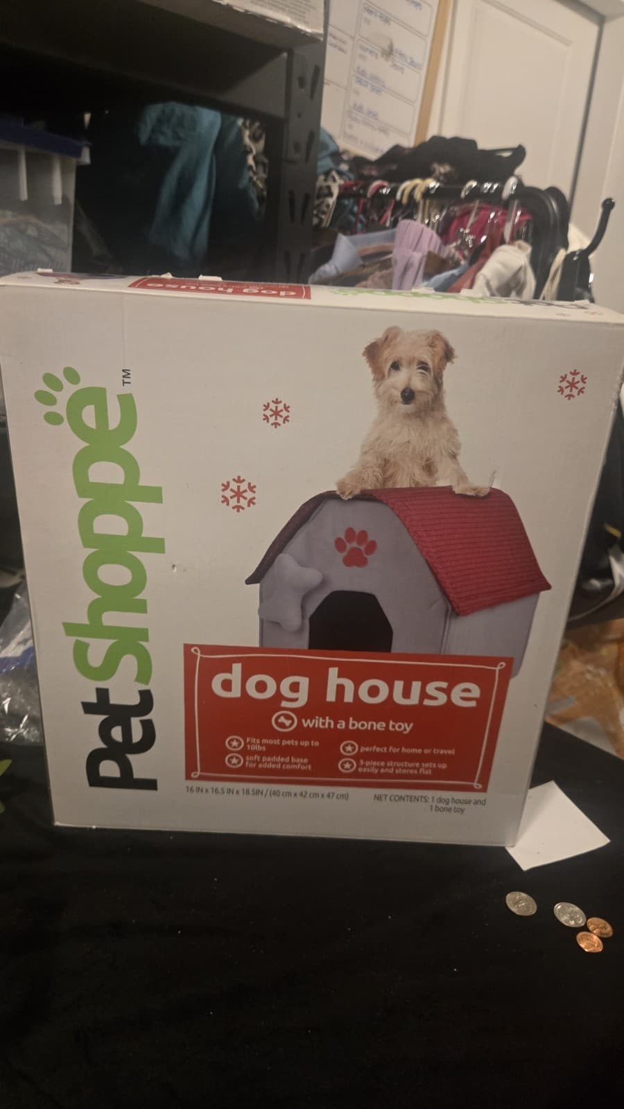 Pet Shoppe Red Dog House W Bone Toy Great For Small Dog Foldable, Soft, Washable - Thumbnail 3