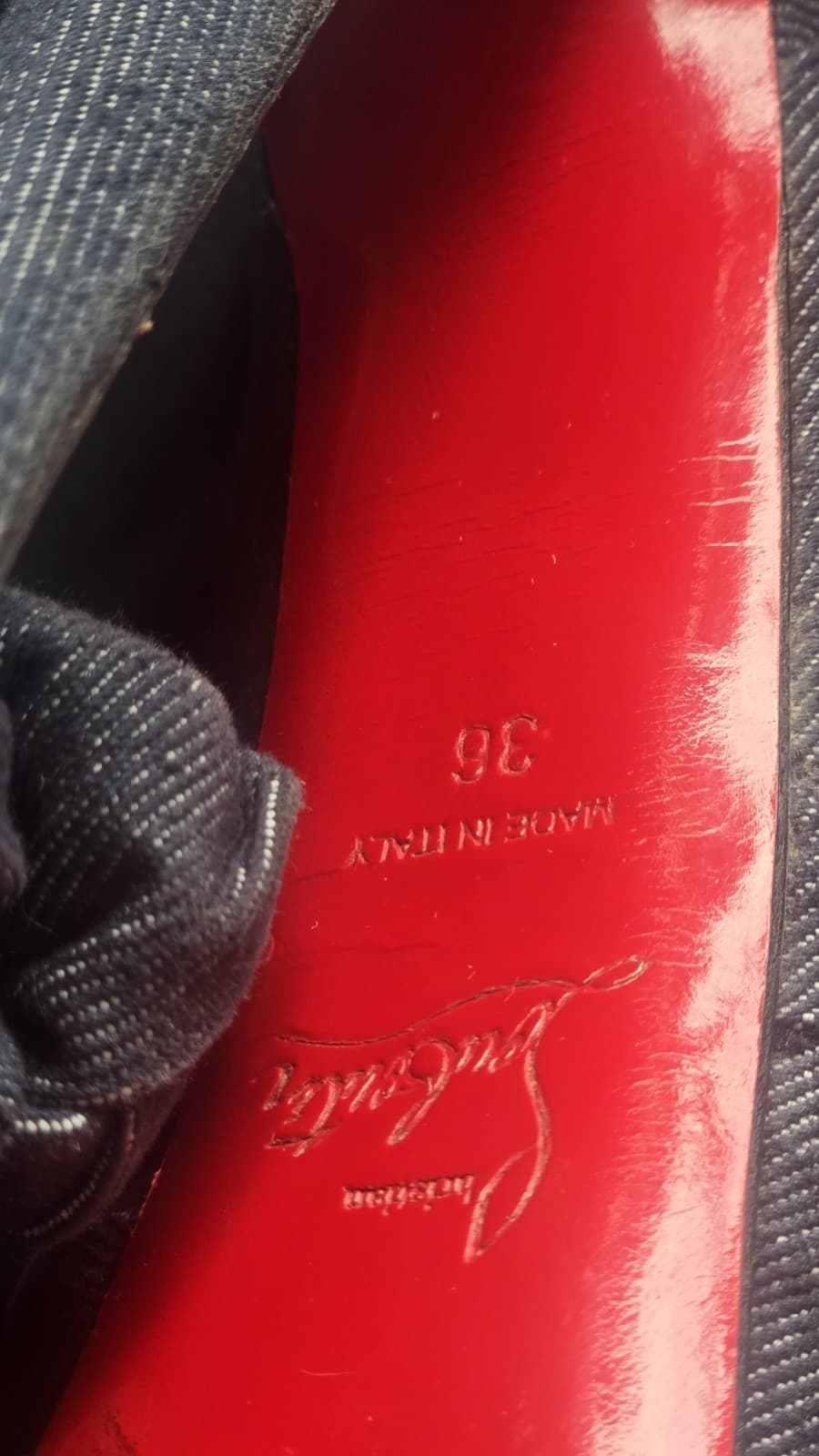 RED BOTTOMS! Christian Louboutin Denim Peep Toe Platform Heels Red Sole EU 38 - Thumbnail 11