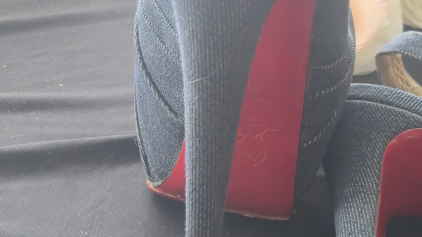 RED BOTTOMS! Christian Louboutin Denim Peep Toe Platform Heels Red Sole EU 38 - Thumbnail 12