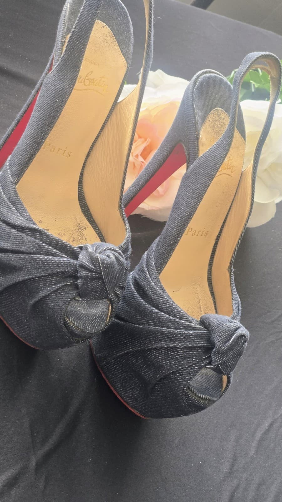 RED BOTTOMS! Christian Louboutin Denim Peep Toe Platform Heels Red Sole EU 38 - Thumbnail 18