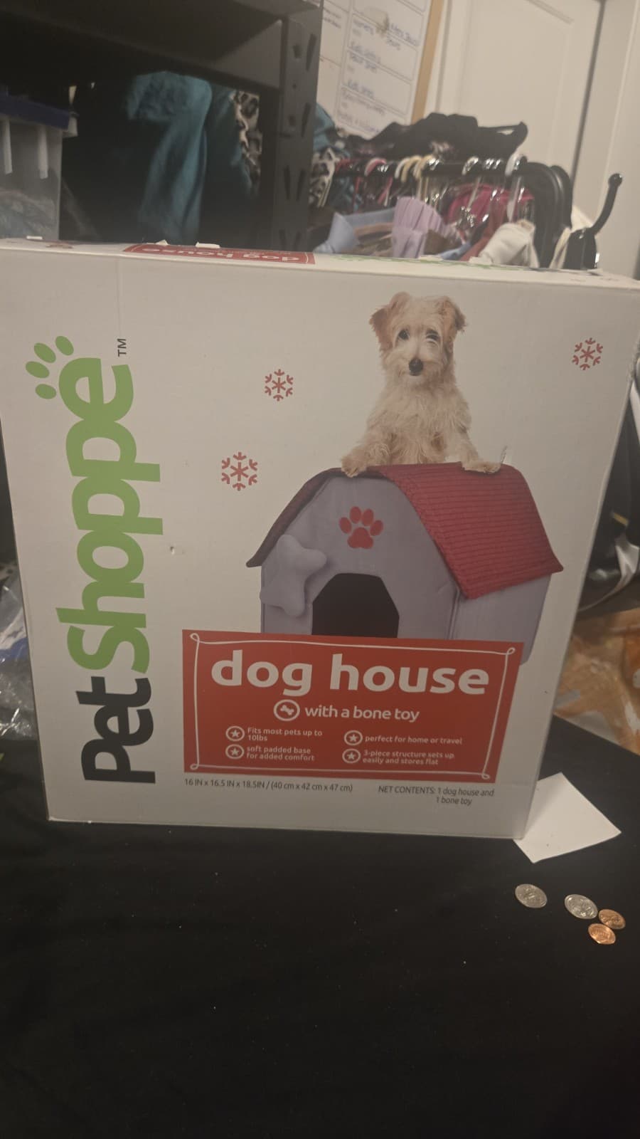 Pet Shoppe Red Dog House W Bone Toy Great For Small Dog Foldable, Soft, Washable - Thumbnail 2
