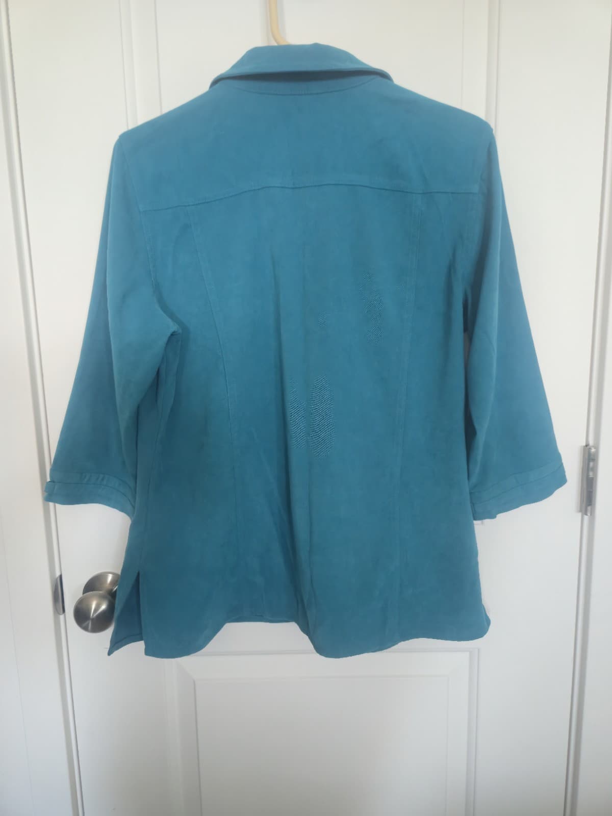 JM Collection Teal Blue Faux Suede Long Sleeve Button Down L - Thumbnail 6