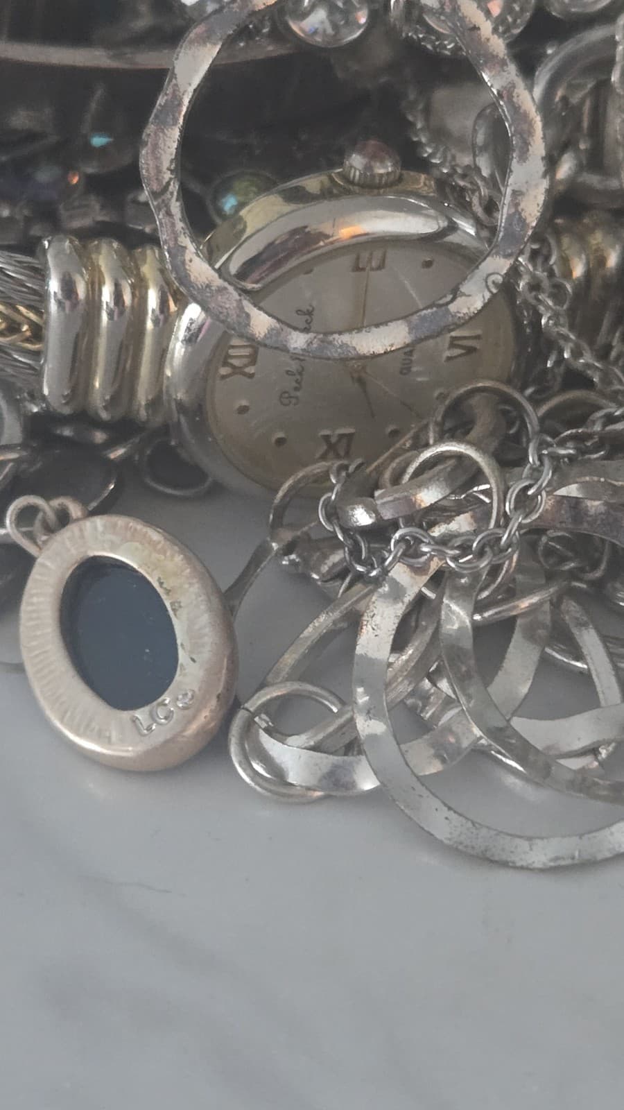 Unsearched Estate Vintage Sterling Silver And Silver Tone Jewelry Lot. - Thumbnail 8