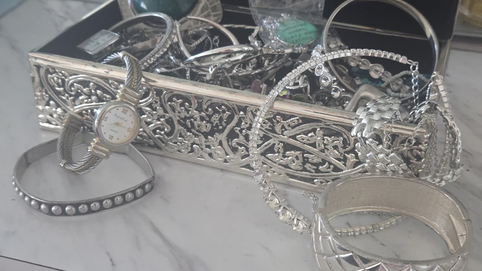 Unsearched Estate Vintage Sterling Silver And Silver Tone Jewelry Lot.