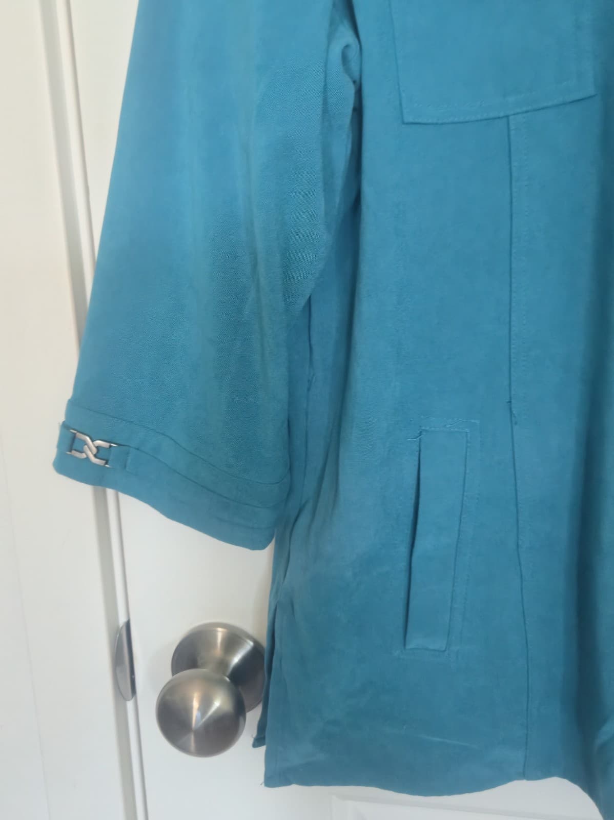 JM Collection Teal Blue Faux Suede Long Sleeve Button Down L - Thumbnail 3
