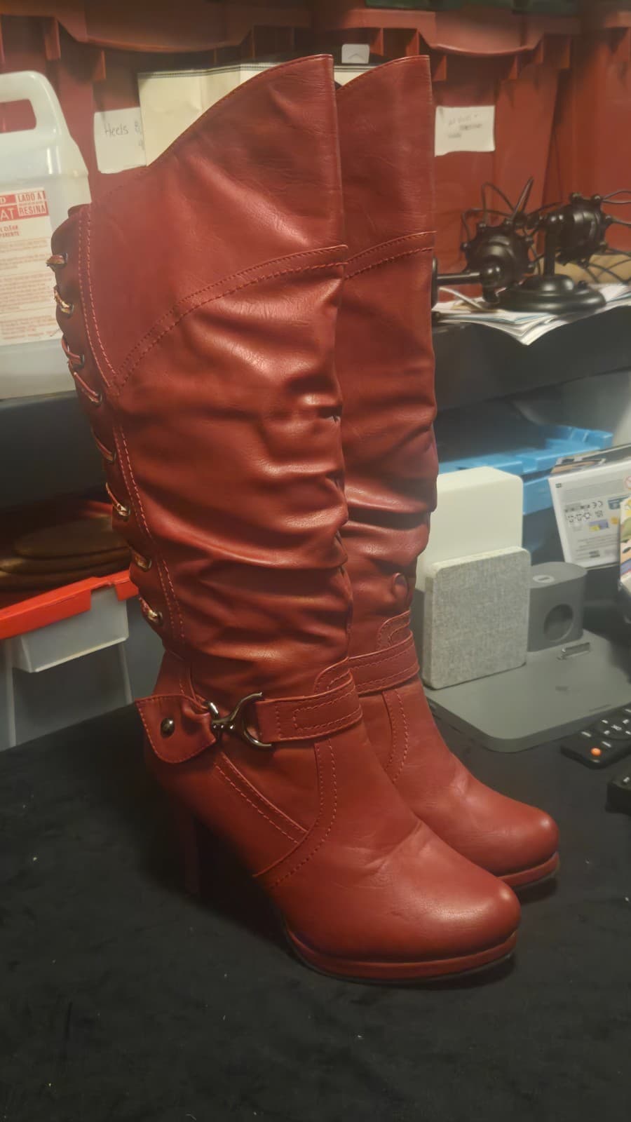 Top Moda Women’s Size 7 Red Knee High Boots Lace Up Platform High Heel - Thumbnail 9