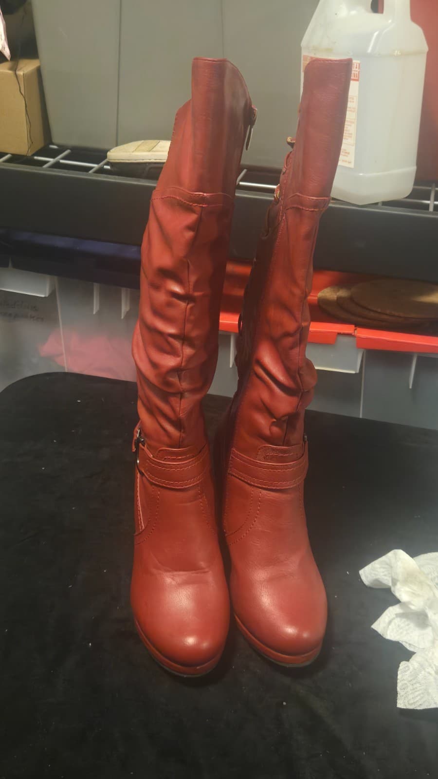 Top Moda Women’s Size 7 Red Knee High Boots Lace Up Platform High Heel - Thumbnail 8
