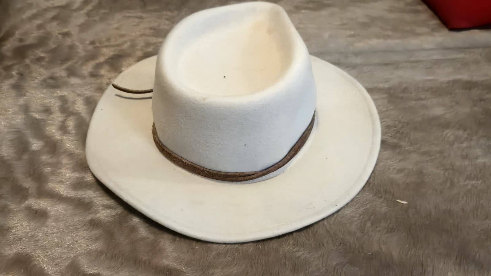 WYETH 100% Wool Western Rancher Fedora Hat Cream Ivory Faux Suede Band O/S - Thumbnail 4