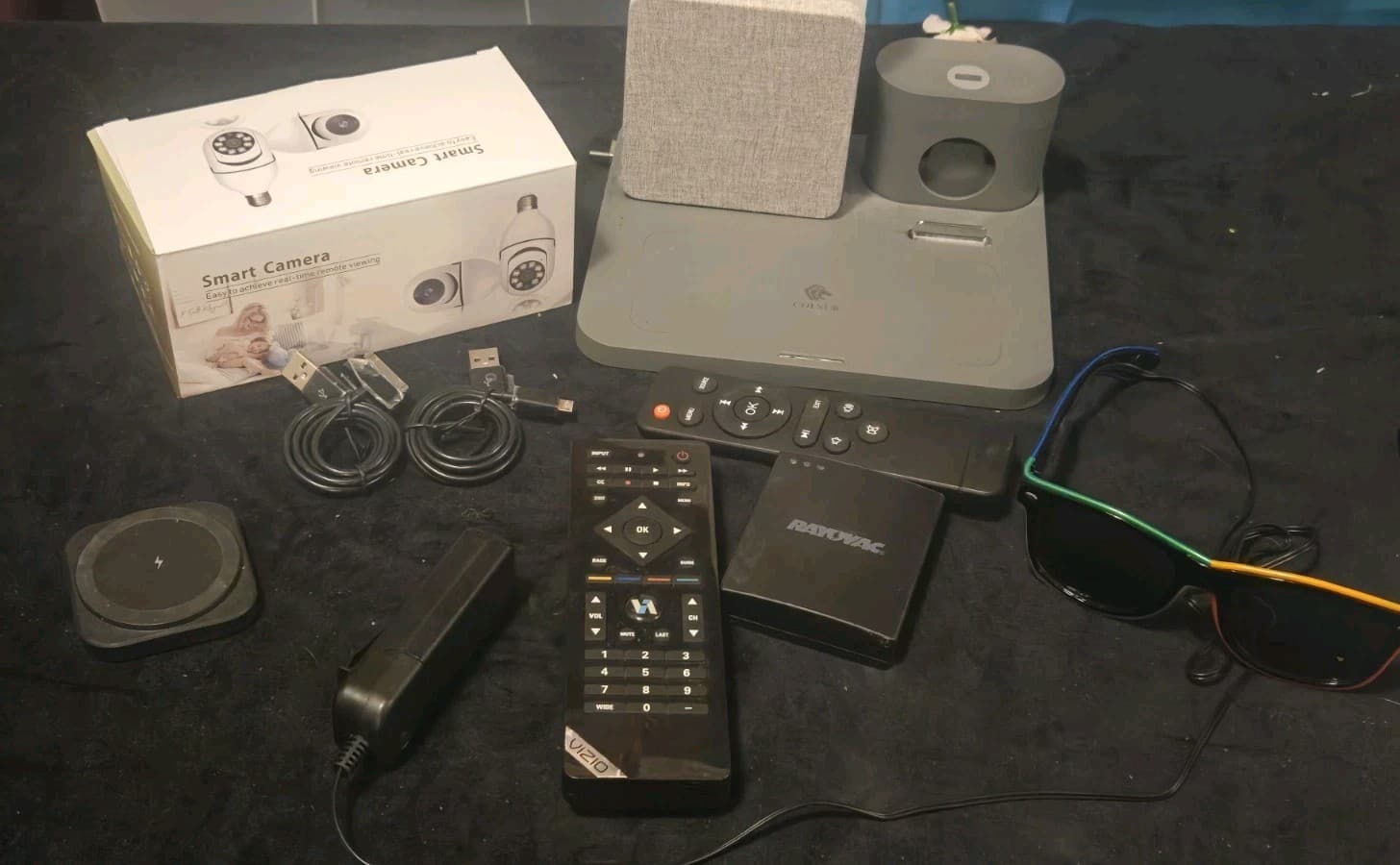Mixed Electronics Junk Drawer Lot Charging Station Cameras Remotes Power Bank