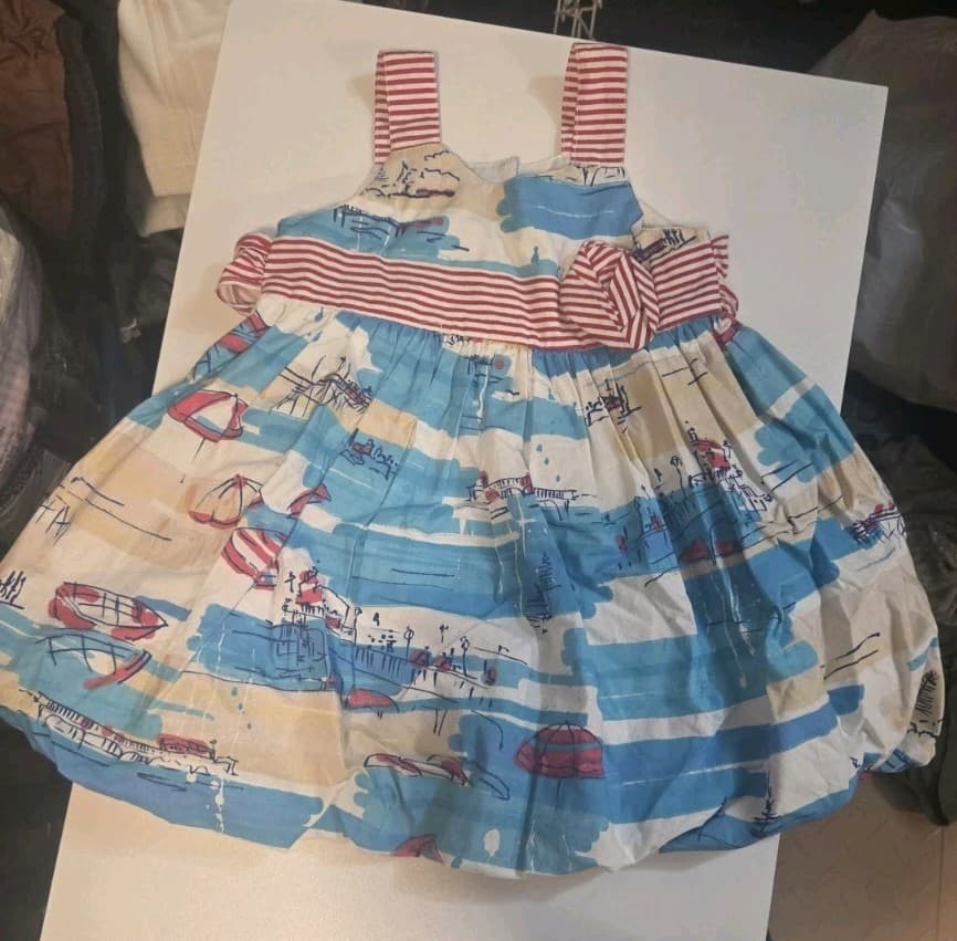 Girls Marmellata Red White Blue Beach Scene Summer Sun Dress Size 5 - Thumbnail 3