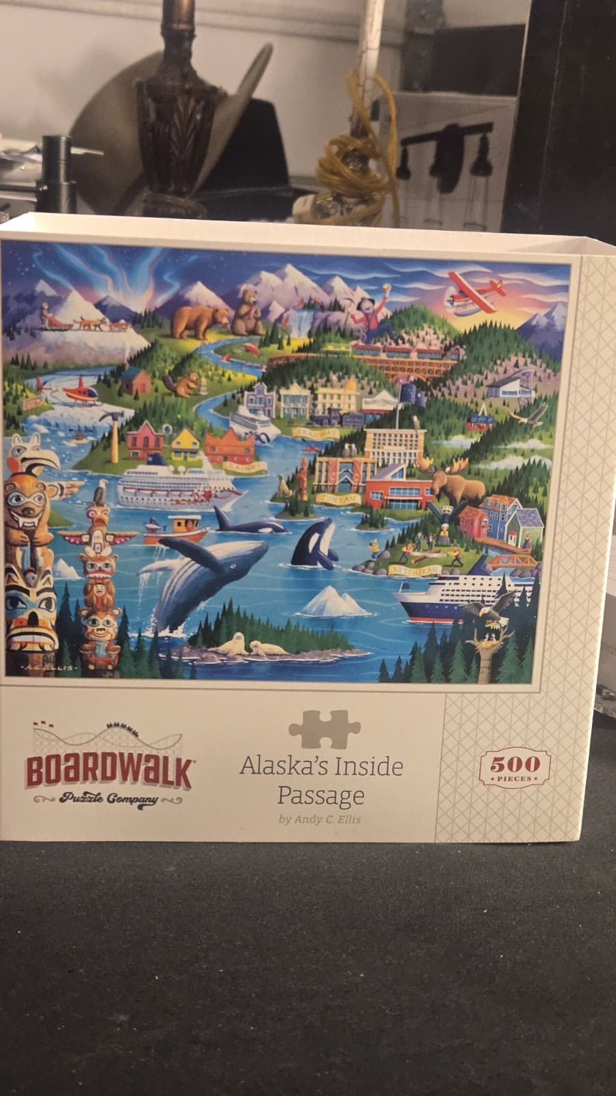 Boardwalk jigsaw puzzle, Alaska's Inside Passage, art by Andy C. Ellis, 500 pcs - Thumbnail 3