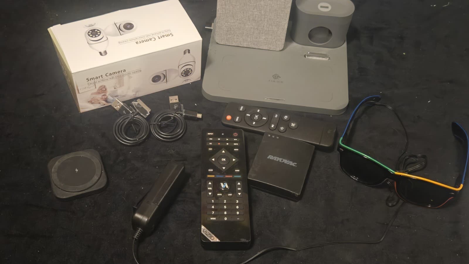 Mixed Electronics Junk Drawer Lot Charging Station Cameras Remotes Power Bank - Thumbnail 2