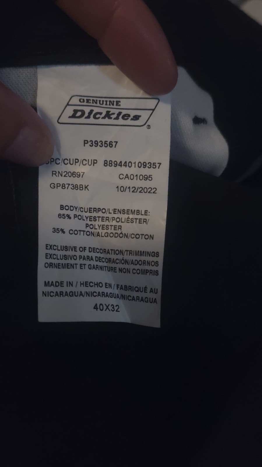 Dickies Work Pants – Black Canvas | W40 L32 - Thumbnail 9