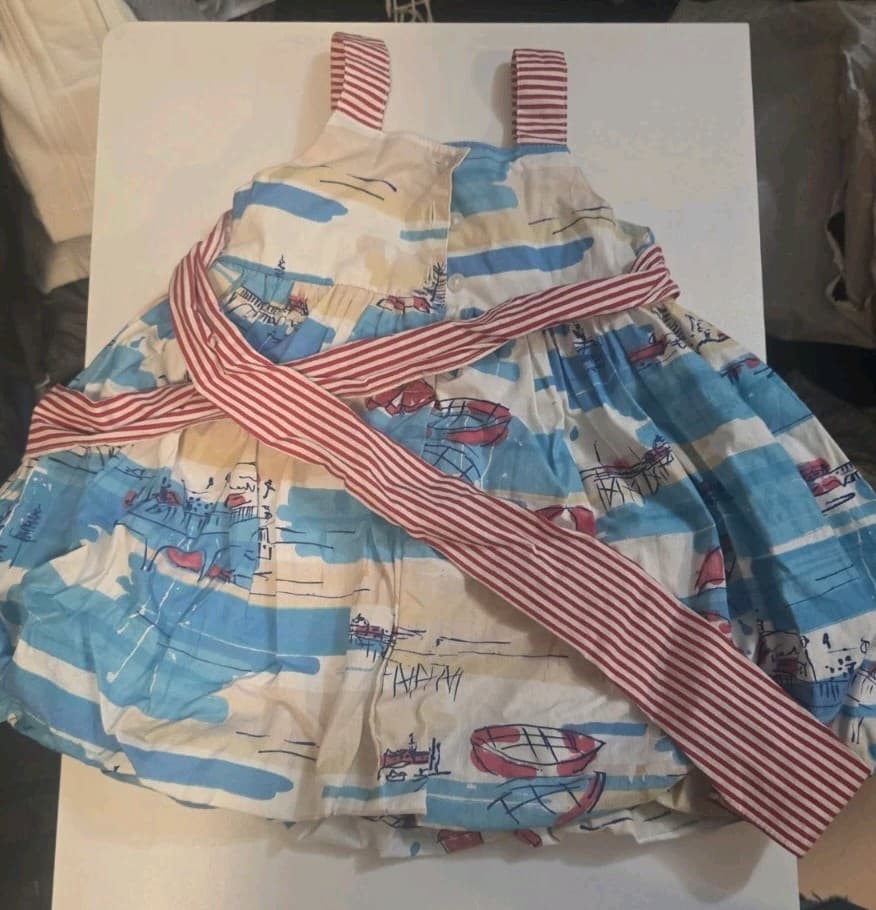 Girls Marmellata Red White Blue Beach Scene Summer Sun Dress Size 5 - Thumbnail 6