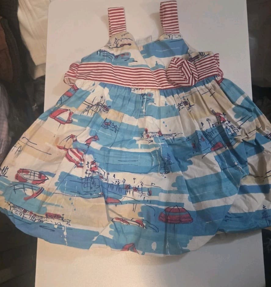 Girls Marmellata Red White Blue Beach Scene Summer Sun Dress Size 5 - Thumbnail 2