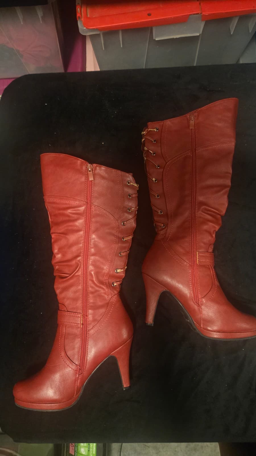 Top Moda Women’s Size 7 Red Knee High Boots Lace Up Platform High Heel - Thumbnail 5