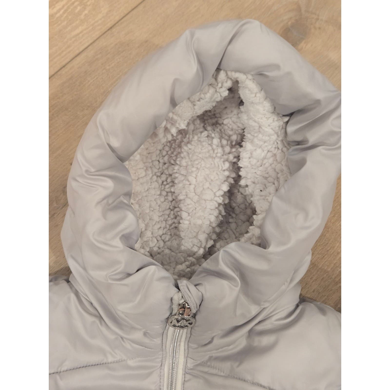 Michael Kors Girls Puffer Jacket 4T Gray Hooded Coat MK Logo - Thumbnail 9