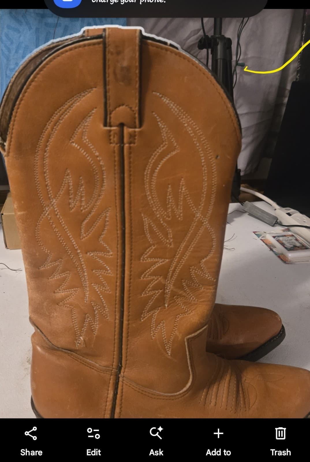 Double HH Brown Leather Cowboy Western Boots Men's - Thumbnail 4