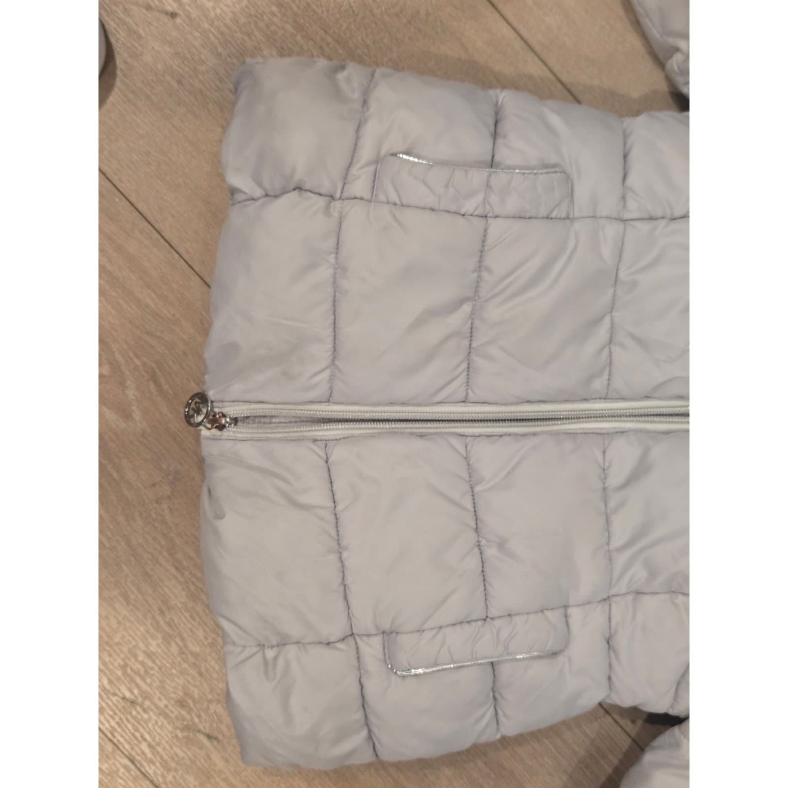 Michael Kors Girls Puffer Jacket 4T Gray Hooded Coat MK Logo - Thumbnail 10