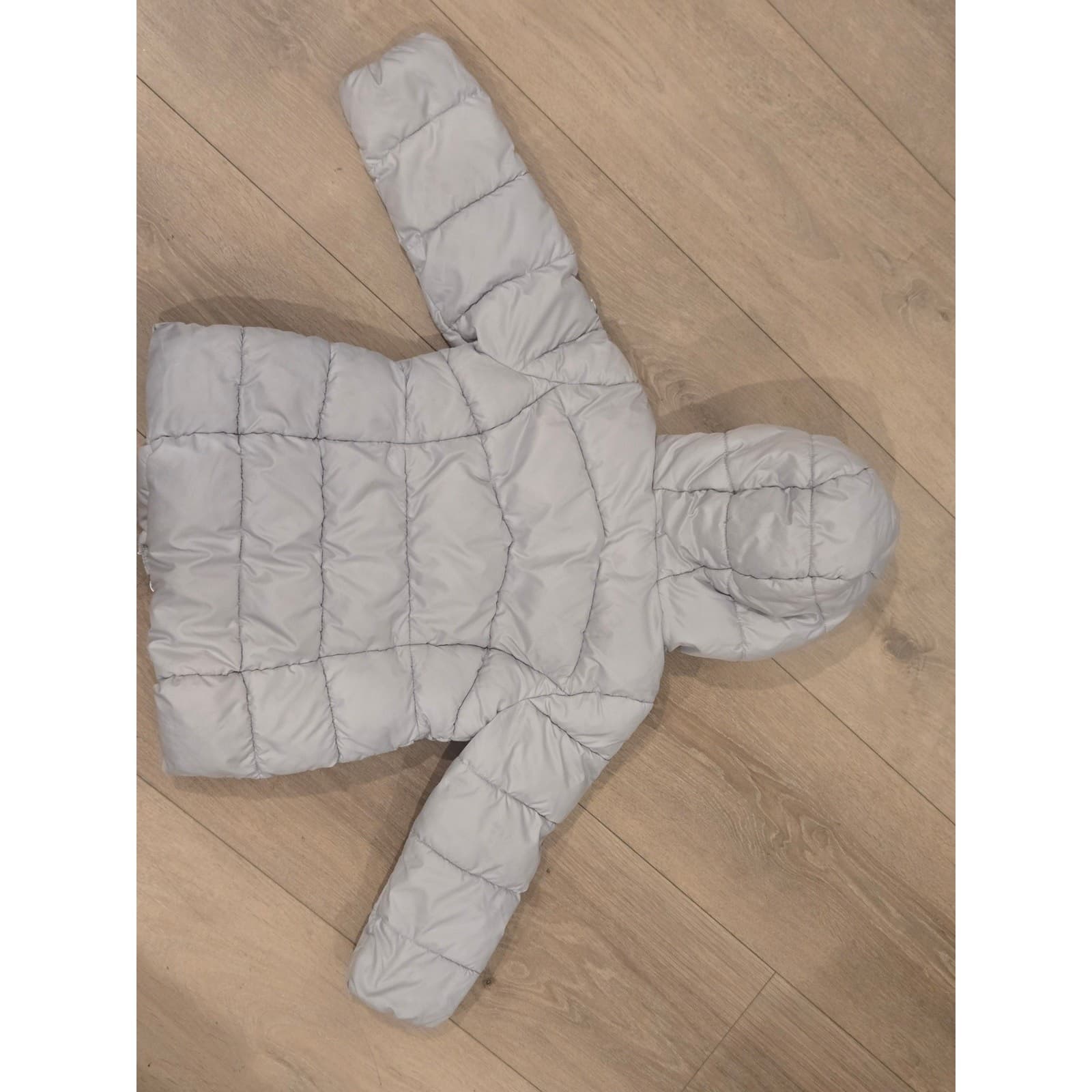 Michael Kors Girls Puffer Jacket 4T Gray Hooded Coat MK Logo - Thumbnail 15