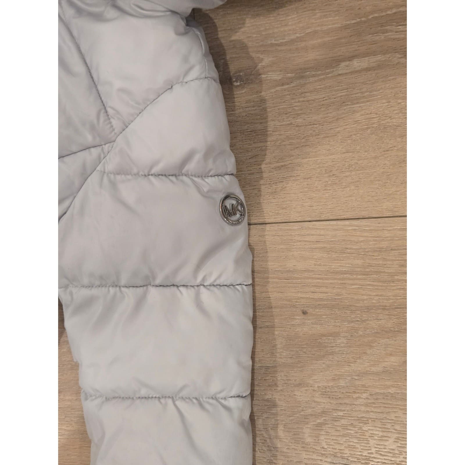 Michael Kors Girls Puffer Jacket 4T Gray Hooded Coat MK Logo - Thumbnail 7