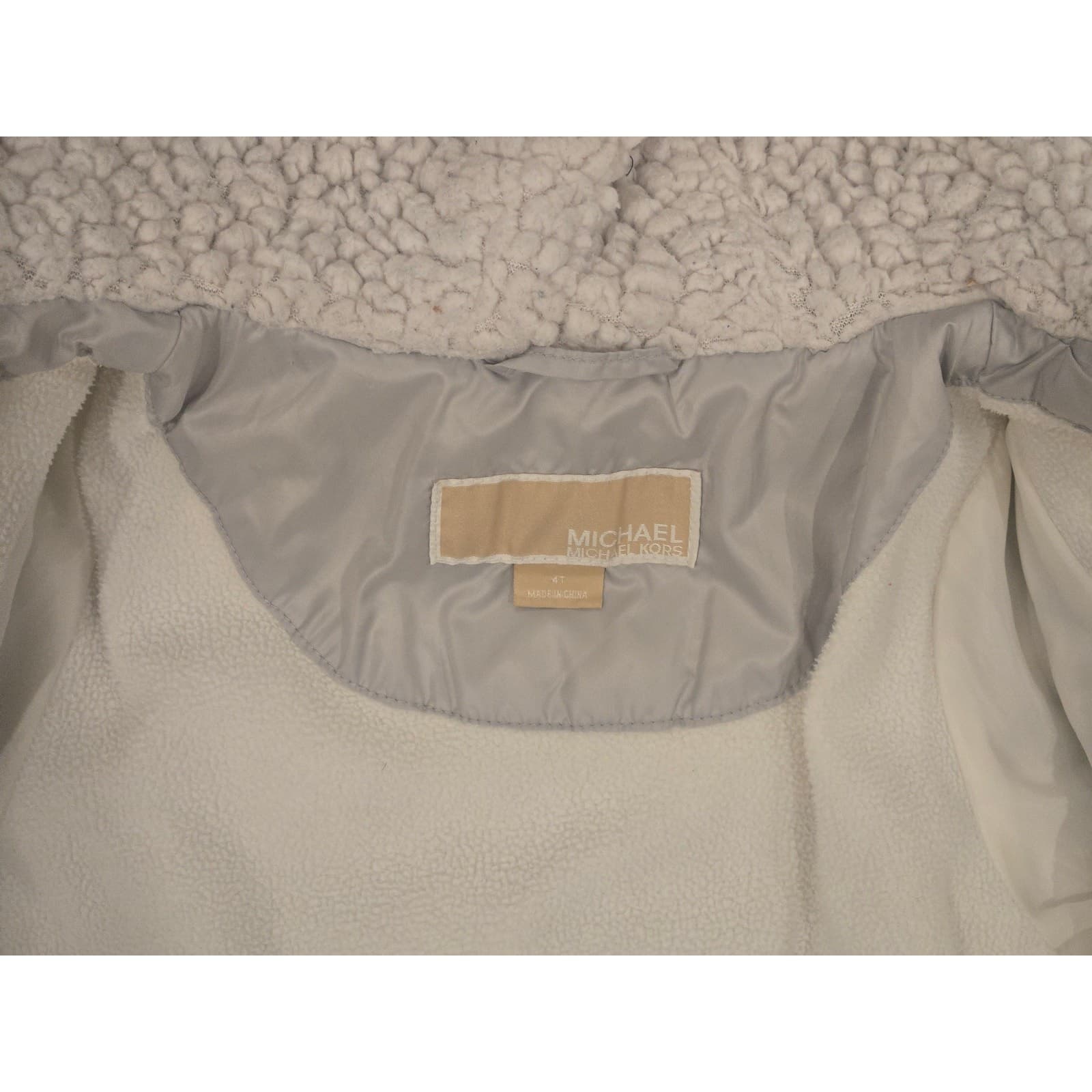 Michael Kors Girls Puffer Jacket 4T Gray Hooded Coat MK Logo - Thumbnail 12