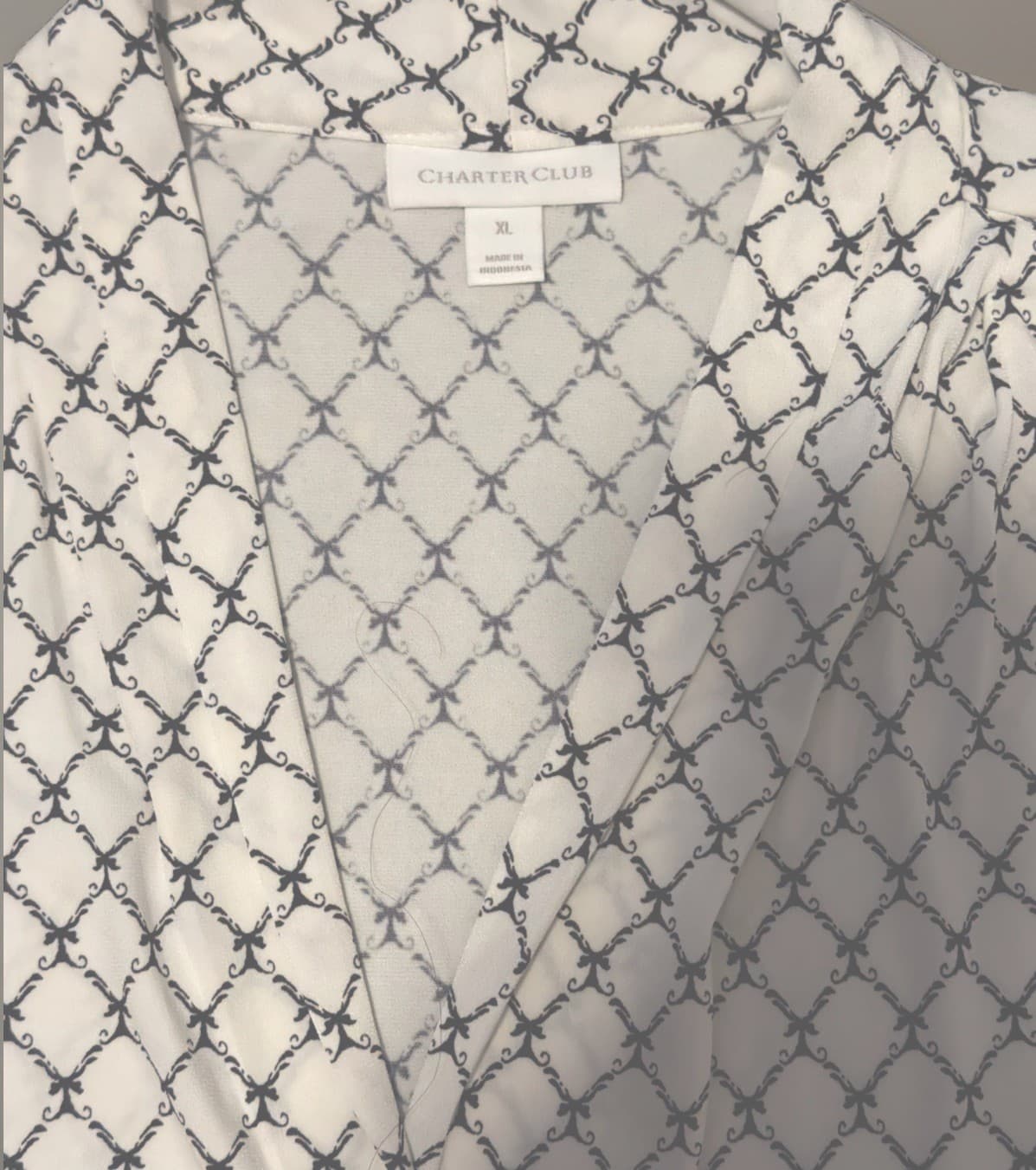 Charter Club White Black Geometric Button 3/4 Sleeve V-Neck Knit Blouse XL - Thumbnail 2