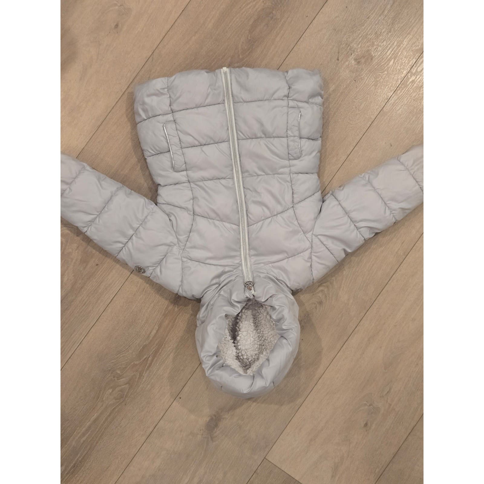 Michael Kors Girls Puffer Jacket 4T Gray Hooded Coat MK Logo - Thumbnail 5