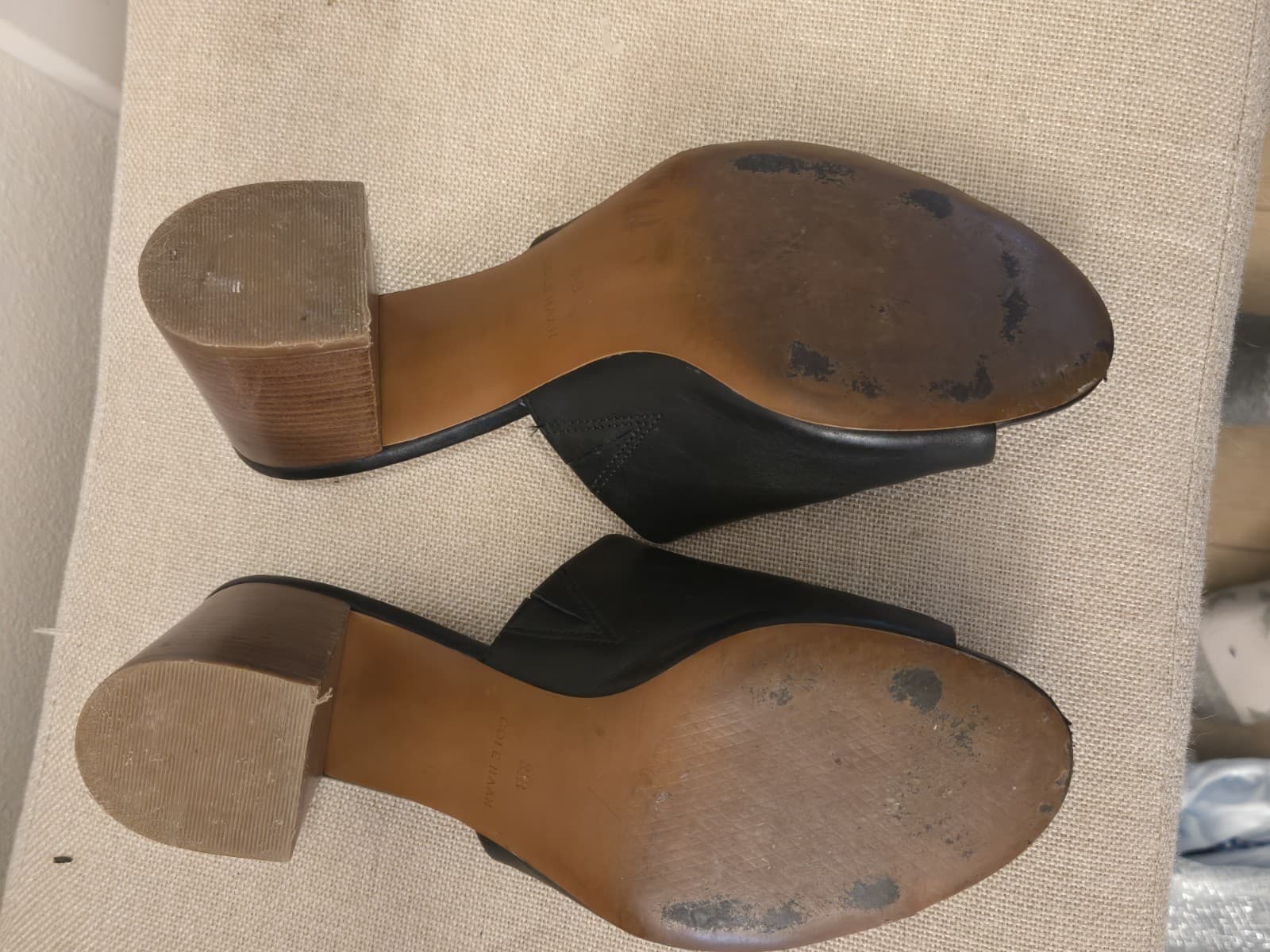Cole Haan Black Leather Mule Heels Block Heel Slip On Open Toe Womens Size 8.5B - Thumbnail 8