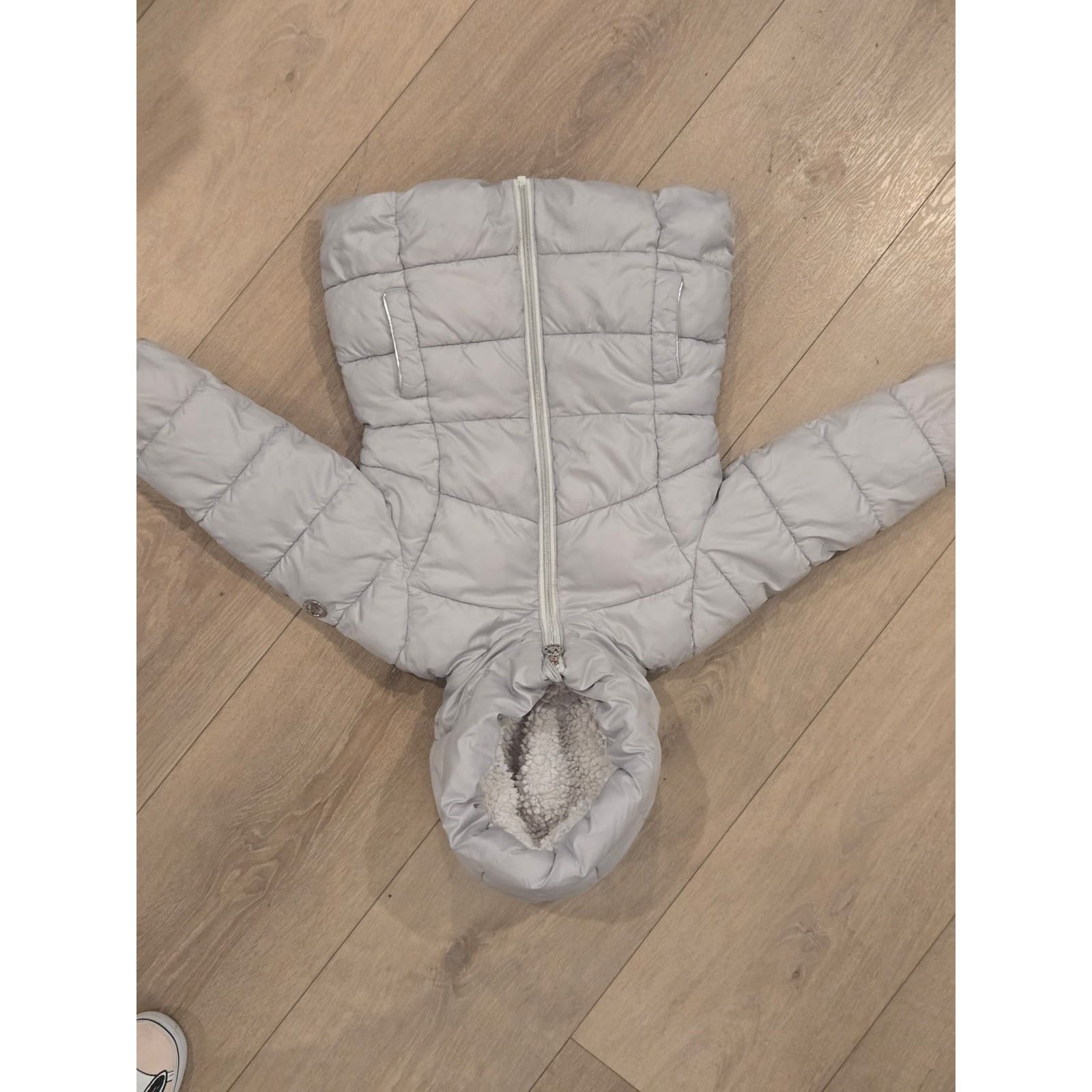 Michael Kors Girls Puffer Jacket 4T Gray Hooded Coat MK Logo - Thumbnail 3