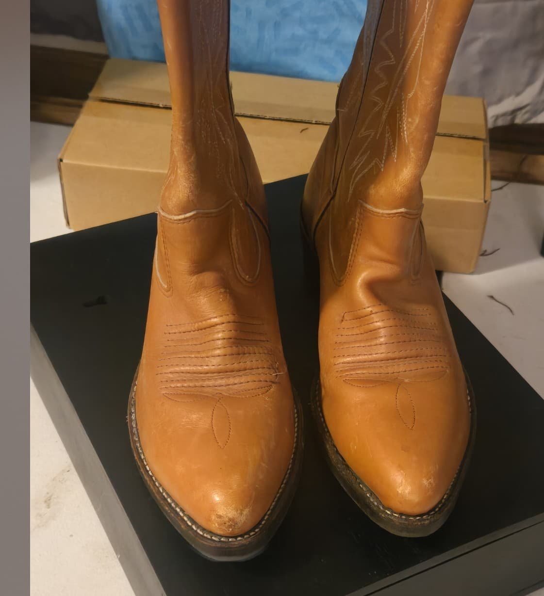 Double HH Brown Leather Cowboy Western Boots Men's - Thumbnail 3