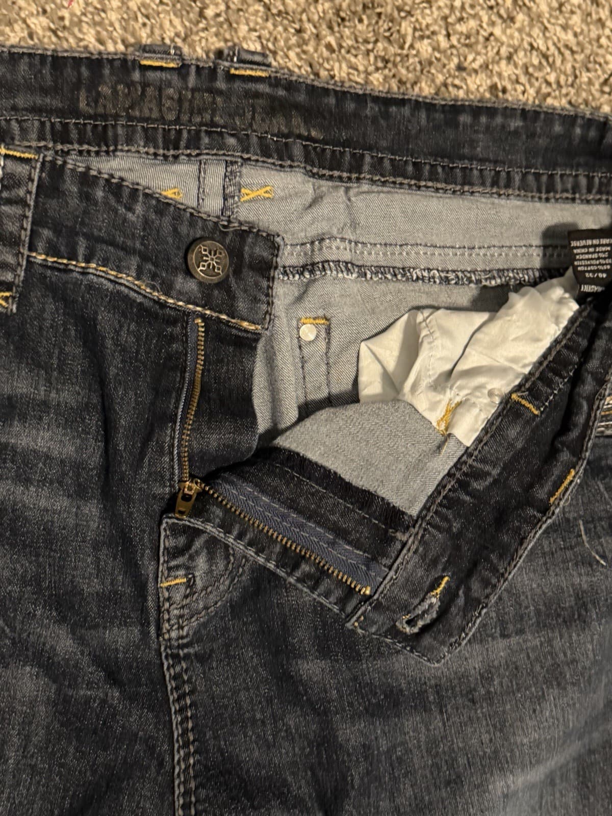 Lamasini Men Jeans Blue 34x32 Embroidered Pockets Thick Stitch Dark Wash - Thumbnail 6