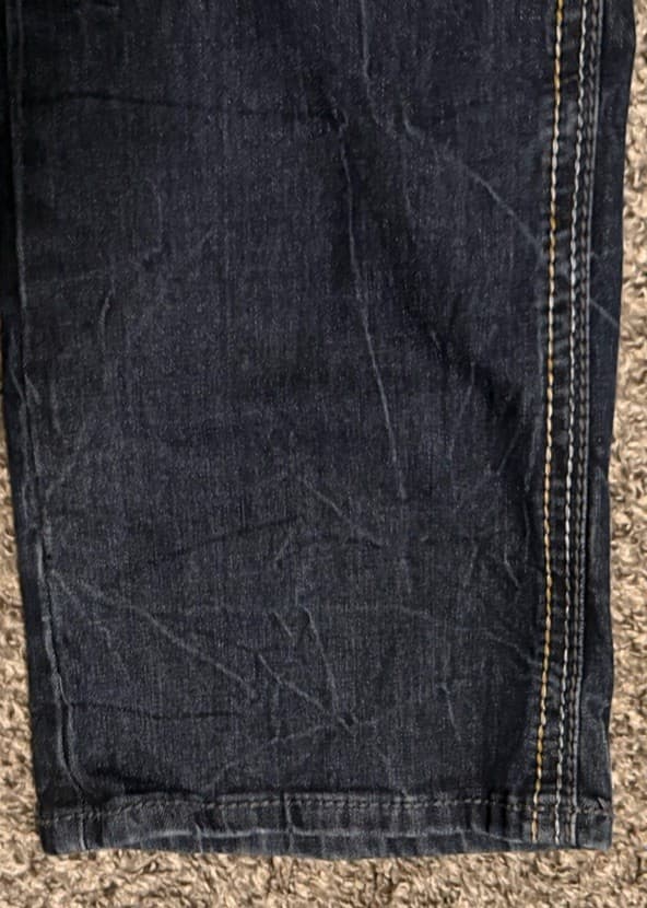 Lamasini Men Jeans Blue 34x32 Embroidered Pockets Thick Stitch Dark Wash - Thumbnail 3