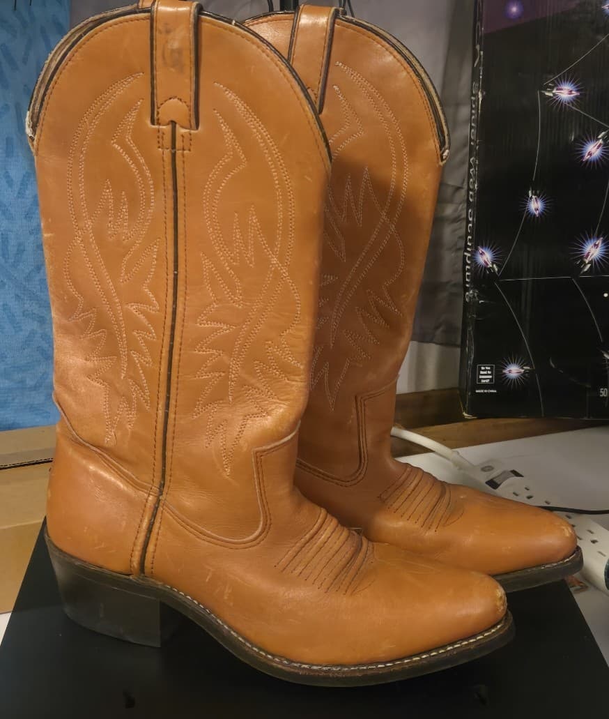 Double HH Brown Leather Cowboy Western Boots Men's - Thumbnail 12