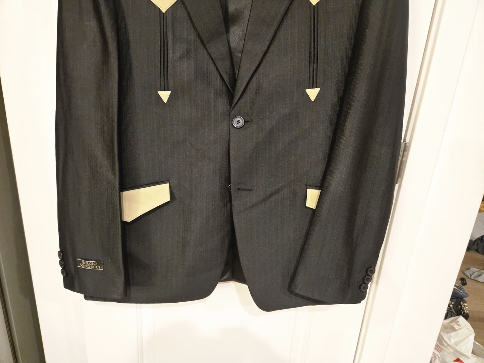 Sergio Vaducci Vintage Western Blazer Mens XL Black Tan Suit Jacket - Thumbnail 4