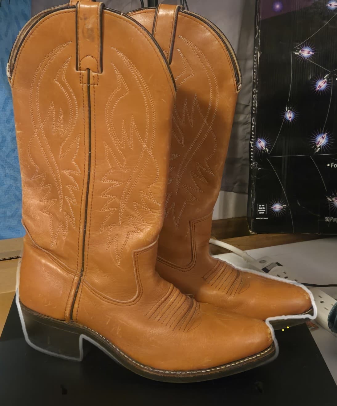 Double HH Brown Leather Cowboy Western Boots Men's - Thumbnail 2