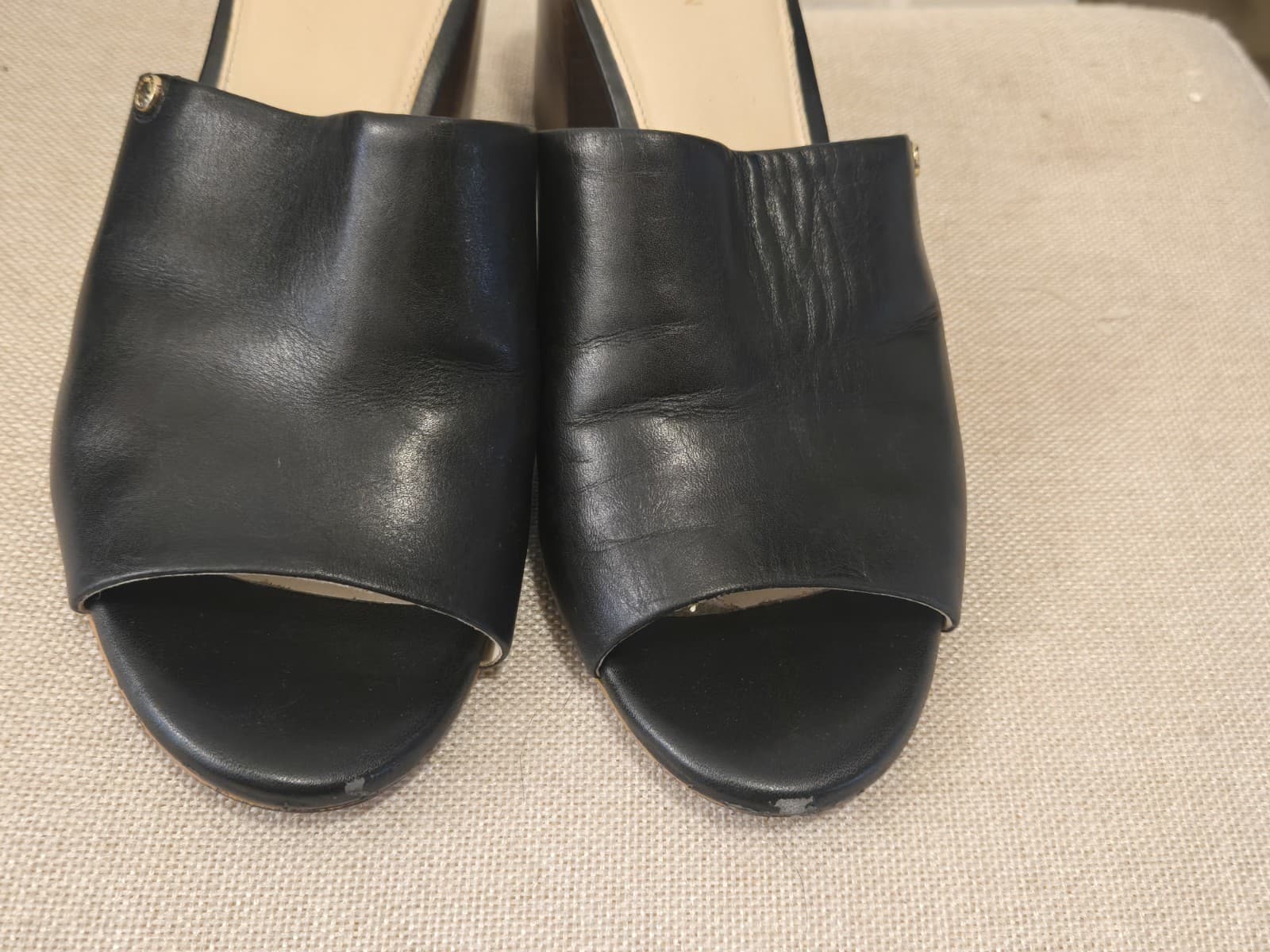 Cole Haan Black Leather Mule Heels Block Heel Slip On Open Toe Womens Size 8.5B - Thumbnail 6
