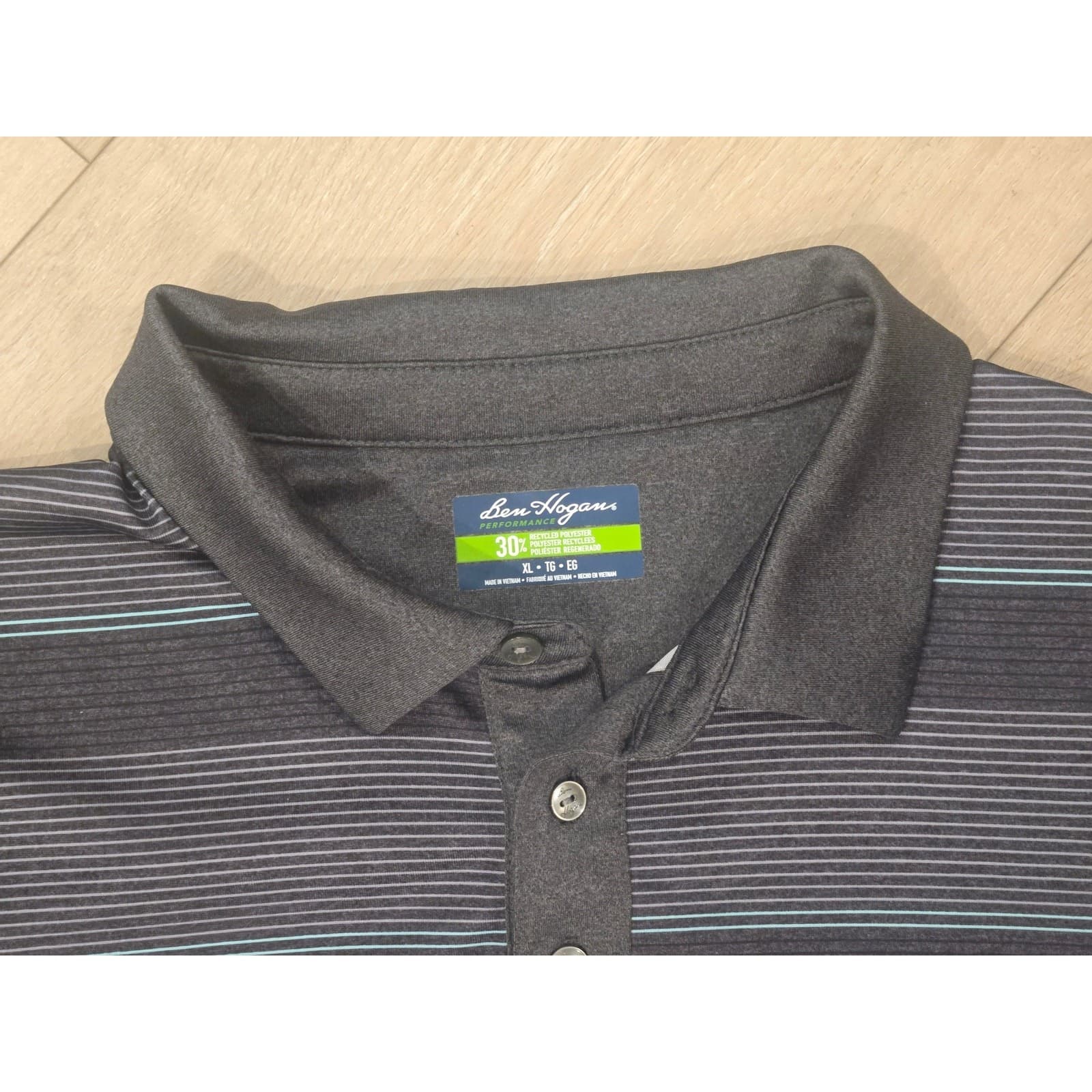 Ben Hogan Performance Polo Shirt Mens XL Gray Blue Striped Golf Short Sleeve - Thumbnail 3