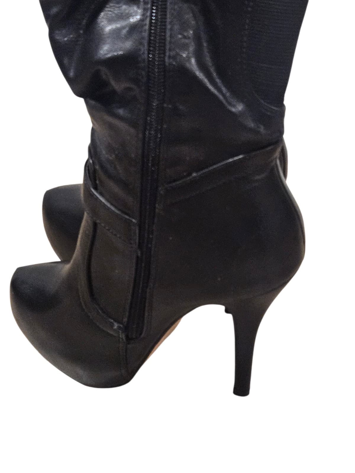 Nature Breeze Knee High Boots Womens Size 7 Black Stiletto Heel Platform Buckle - Thumbnail 8