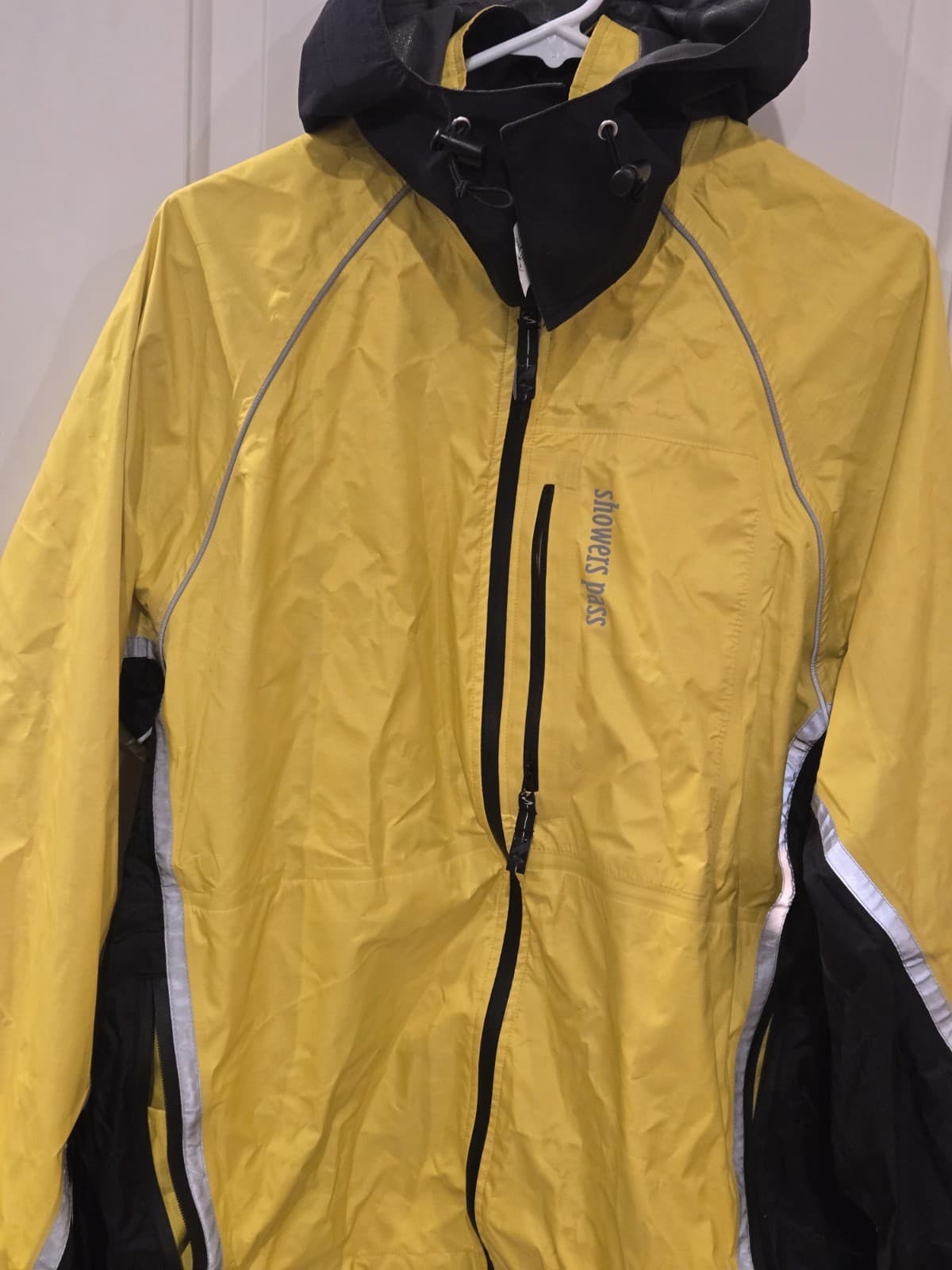 Shower Pass Mens Large Cycling Jacket Yellow Black Hooded Windbreaker Reflective - Thumbnail 10