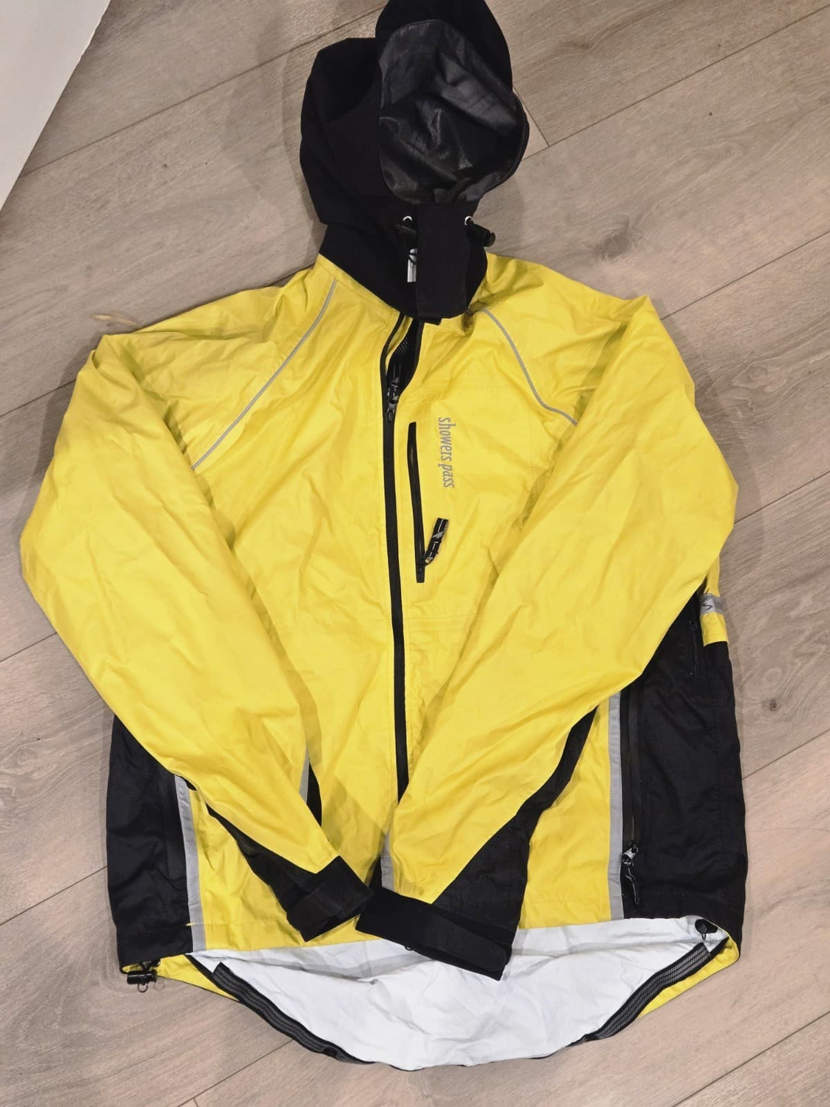 Shower Pass Mens Large Cycling Jacket Yellow Black Hooded Windbreaker Reflective - Thumbnail 8