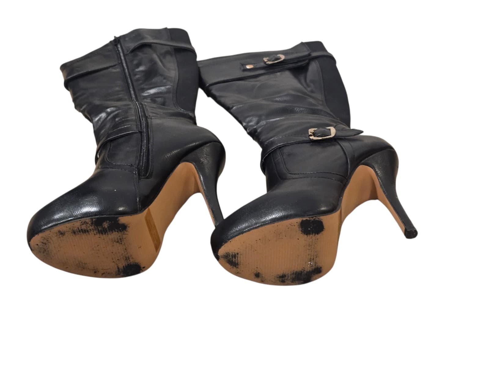 Nature Breeze Knee High Boots Womens Size 7 Black Stiletto Heel Platform Buckle - Thumbnail 9