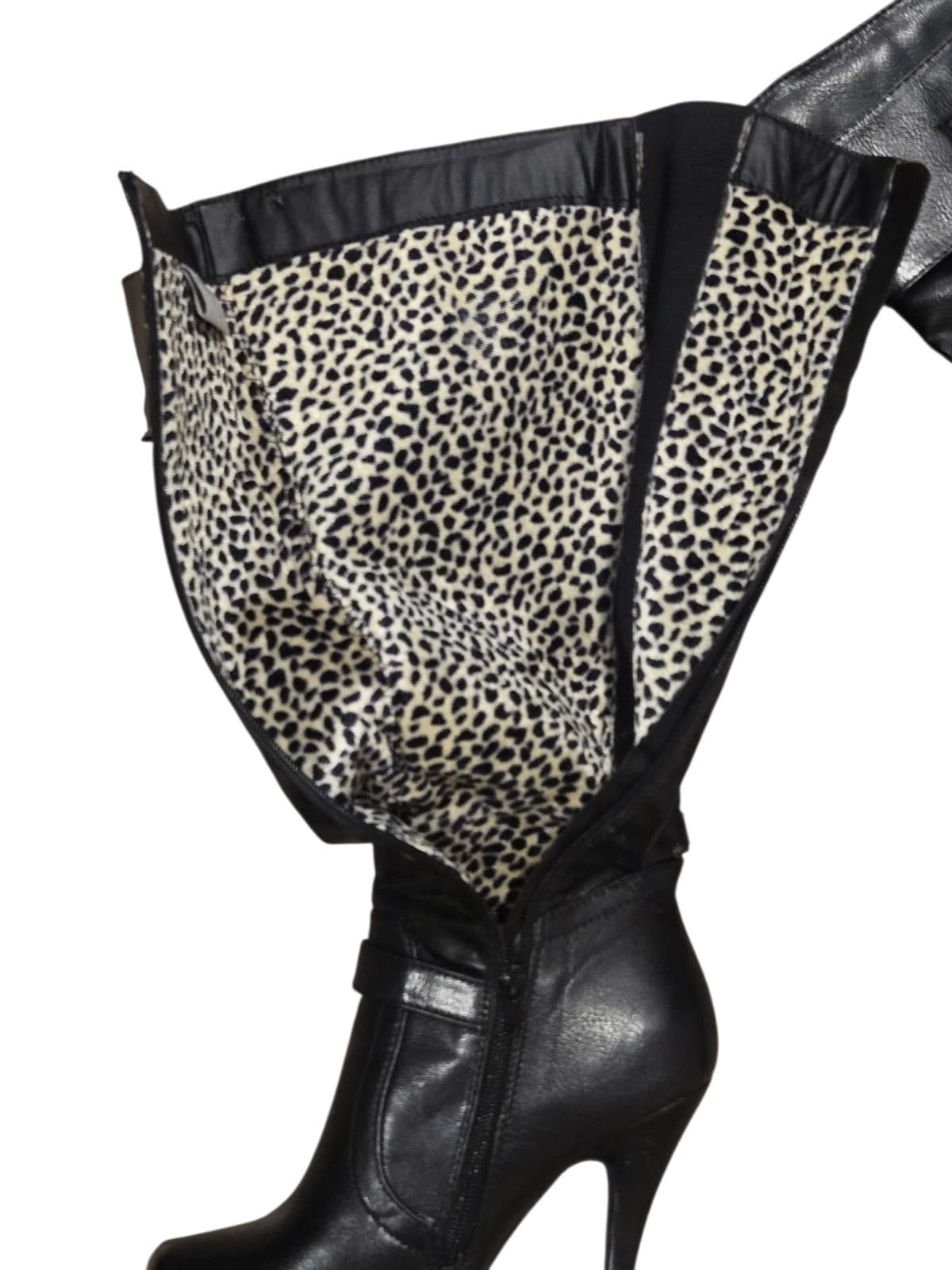 Nature Breeze Knee High Boots Womens Size 7 Black Stiletto Heel Platform Buckle - Thumbnail 2