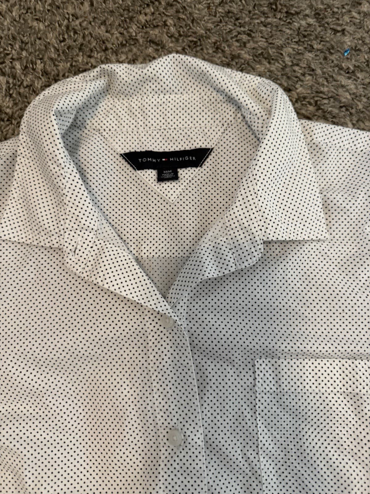 Tommy Hilfiger Size Women’s White Black Polka Dot Elbow Button L/S Logo Shirt - Thumbnail 2