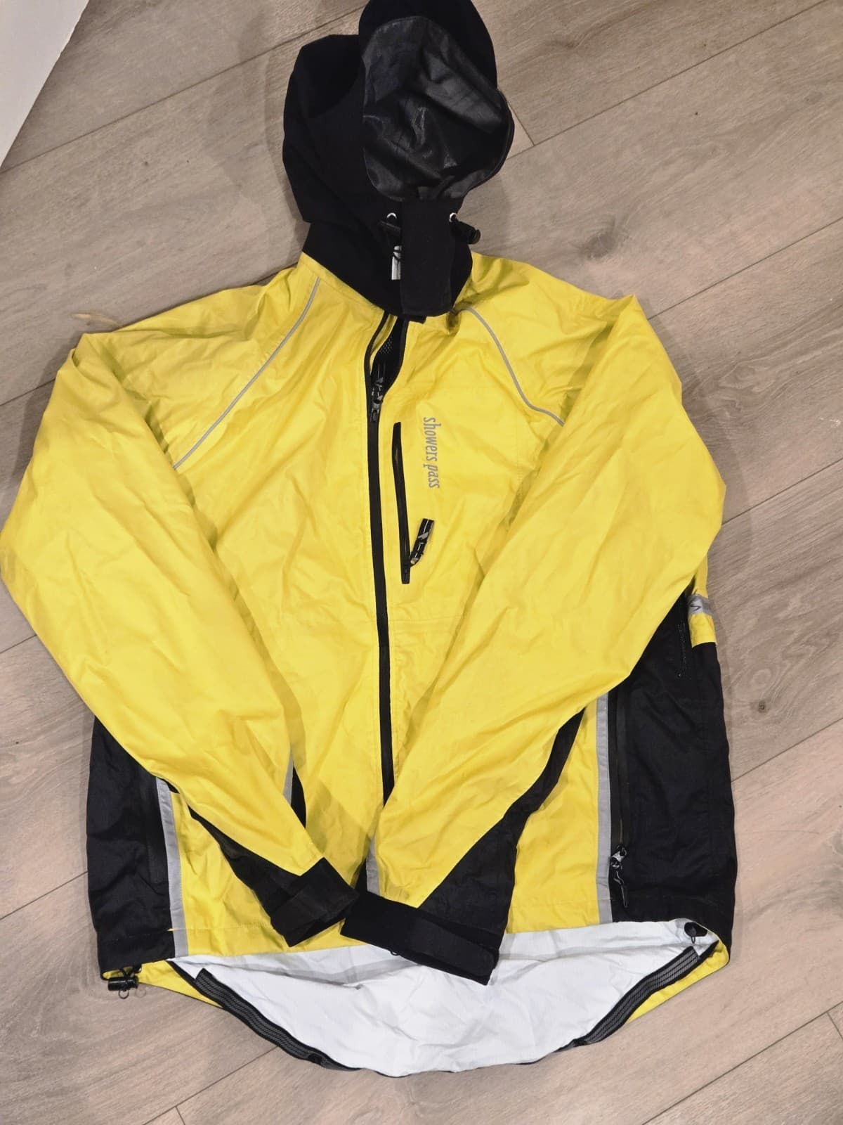Shower Pass Mens Large Cycling Jacket Yellow Black Hooded Windbreaker Reflective - Thumbnail 7