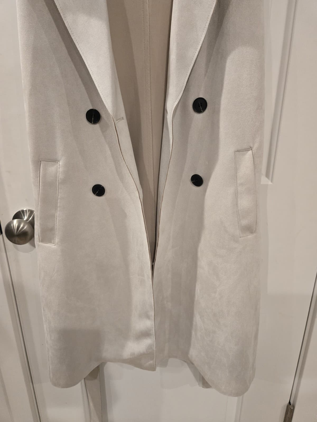 Tahari Sleeveless Trench Coat Dress Womens Small Beige Faux Suede Belted Double - Thumbnail 4